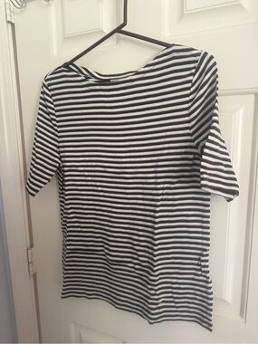 Charter Club Black and White Striped Top with Gold Threading